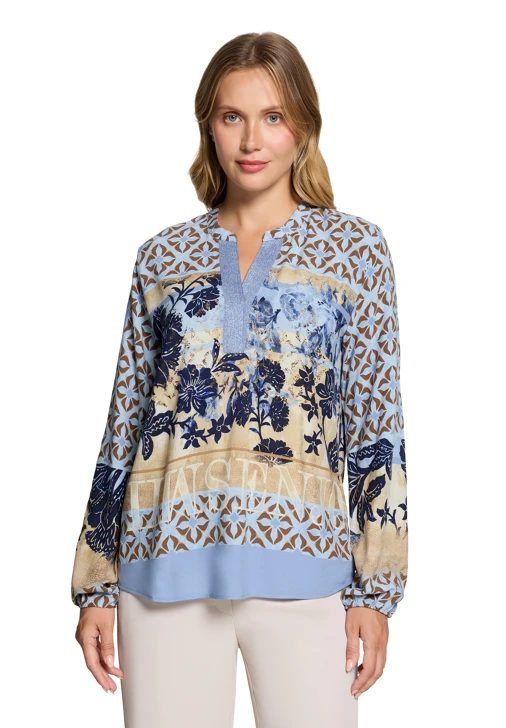 BETTY BARCLAY Women's Beige and Blue Floral Blouse