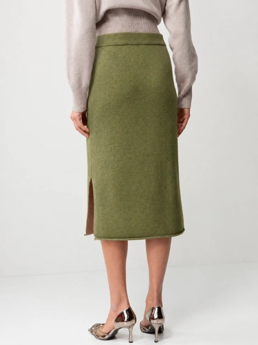 CATNOIR Women's Knitted Merino Wool Skirt with a Slit, Green (1)