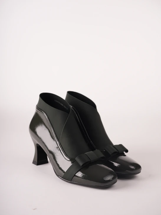 EPICA Women's Ankle Boots with a Bow, Green Patent Leather