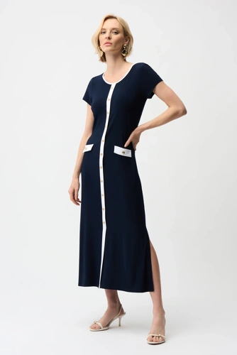 JOSEPH RIBKOFF women's dress dark blue with white button placket (2)