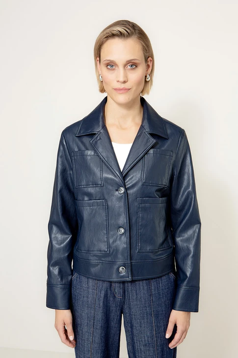 CATNOIR Women's Dark Blue Vegan Leather Jacket