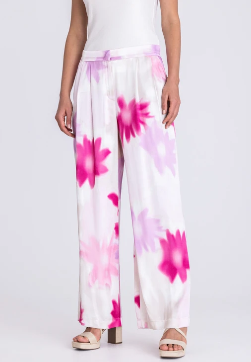 TUZZI ROSE ALL DAY women's trousers pink with floral pattern