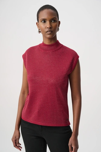 JOSEPH RIBKOFF Women's Burgundy Sleeveless Sweater