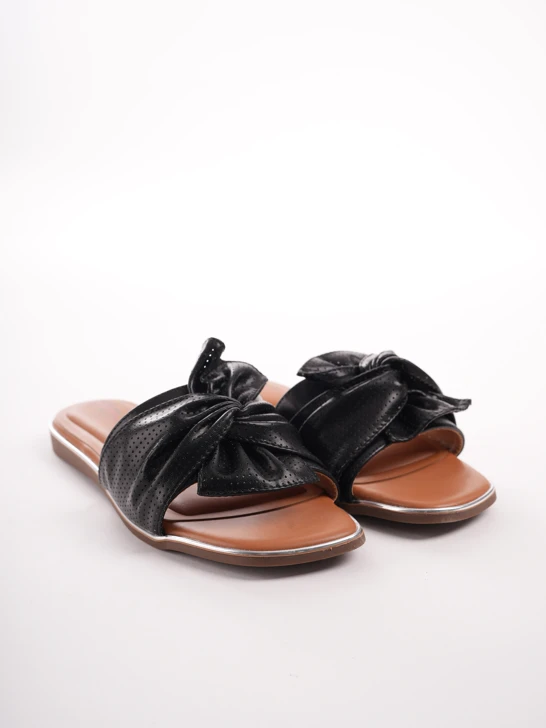 PASS ladies black slippers with decorative bow