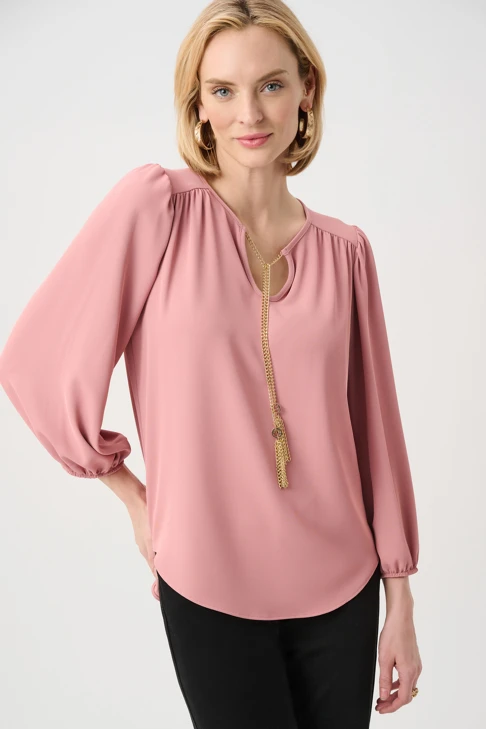 JOSEPH RIBKOFF Women's Blouse in Old Rose with Chains