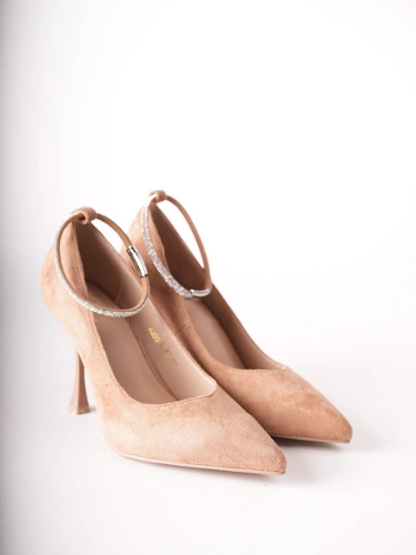 EPICA Women's Pumps with Rhinestone Strap in Beige Suede