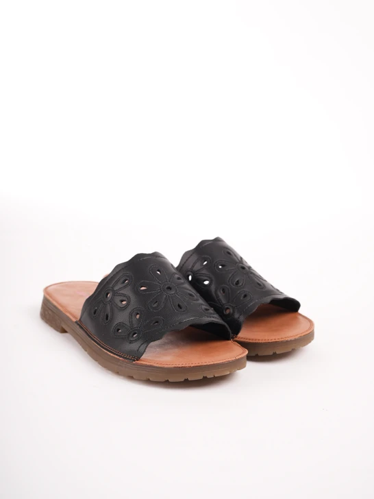 PASS women's black slippers with perforated upper