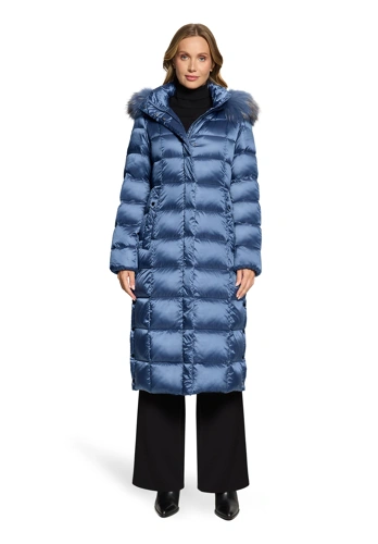 BETTY BARCLAY Women's Quilted Coat with Down and Raccoon Fur, Blue