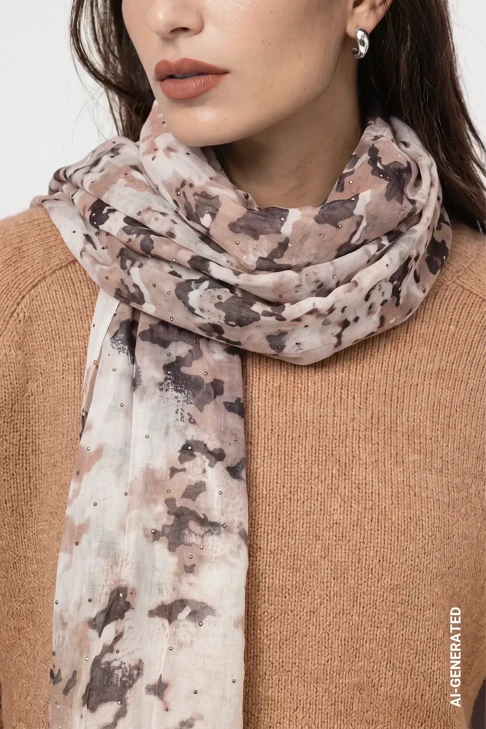 MONARI SOFT FALL Women's Brown-Beige Scarf with Rhinestones
