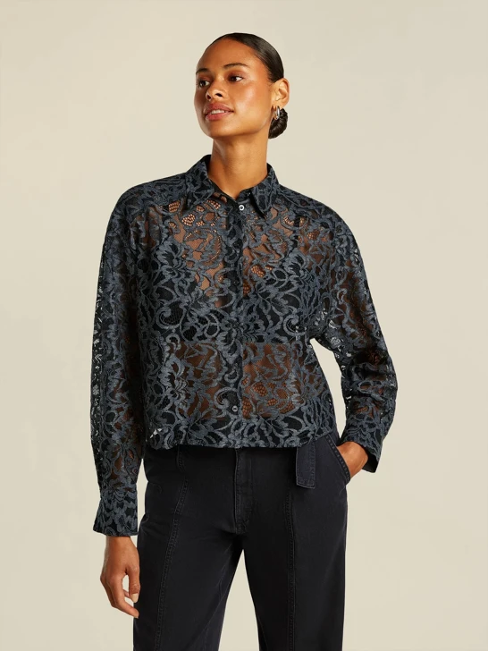 BEAUMONT ladies blouse black grey lace