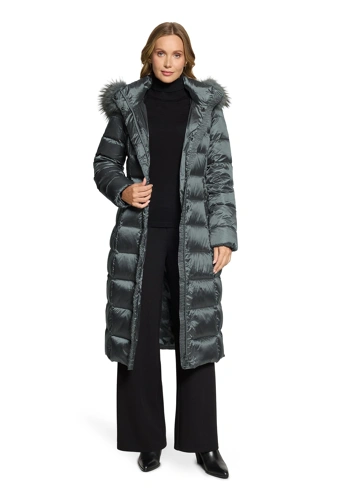BETTY BARCLAY Women's Quilted Coat with Down and Gray Raccoon Fur, Gray (2)