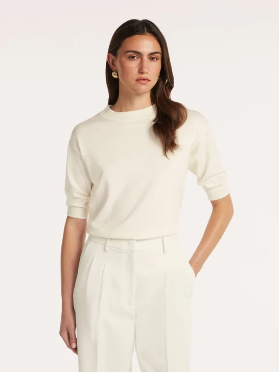 BEAUMONT Women's Cream-Colored Short-Sleeve Sweater