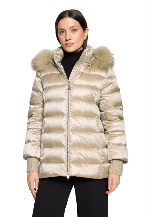 BETTY BARCLAY Women's Jacket in Gold-Beige with Fur on the Hood