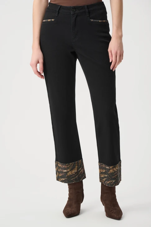 JOSEPH RIBKOFF Women's Black Pants with a Decorative Stripe on the Legs