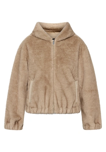 GIL BRET Women's Beige Fur Jacket with Hood (5)
