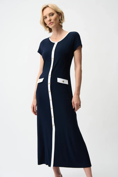 JOSEPH RIBKOFF women's dress dark blue with white button placket