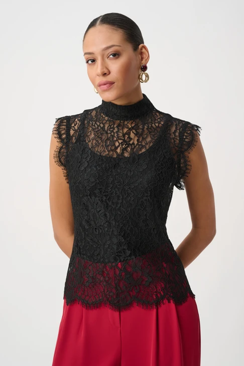 JOSEPH RIBKOFF Women's Black Lace Top