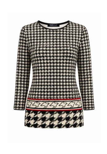 FRANK WALDER Women's Black and Beige Patterned T-Shirt (4)