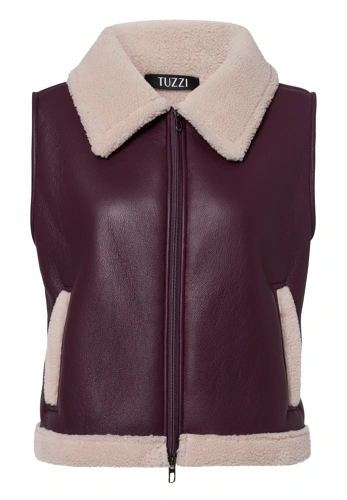 TUZZI GLAM women's dark burgundy leather vest with fur (4)