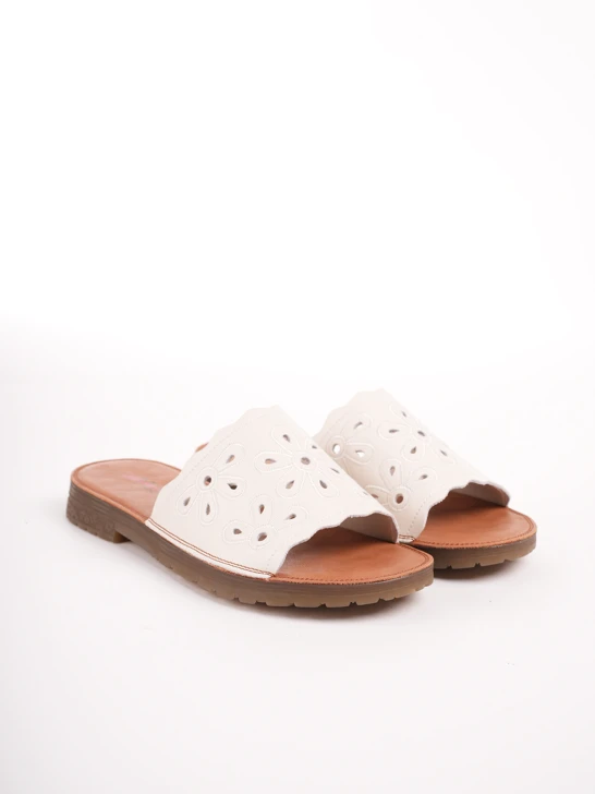 PASS ladies white slippers with perforated upper