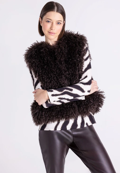 TUZZI CHOCOLATE Women's Dark Brown Shaggy Vest
