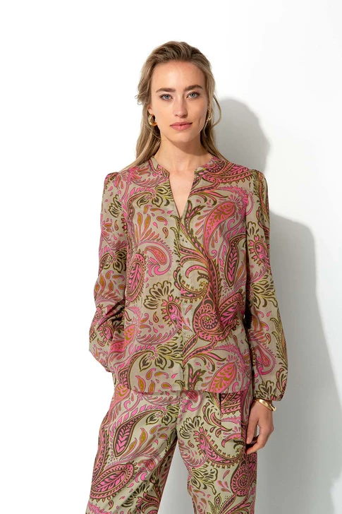 CATNOIR ladies blouse khaki with pink print