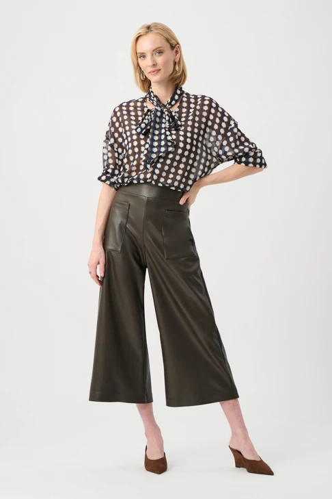 JOSEPH RIBKOFF Women's Brown 3/4-Length Faux Leather Pants