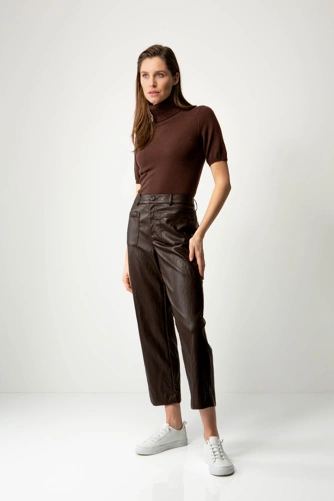 CATNOIR Women's Brown Vegan Leather Pants (1)