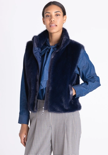 TUZZI NORDIC DUN Women's Fur Vest, Dark Blue