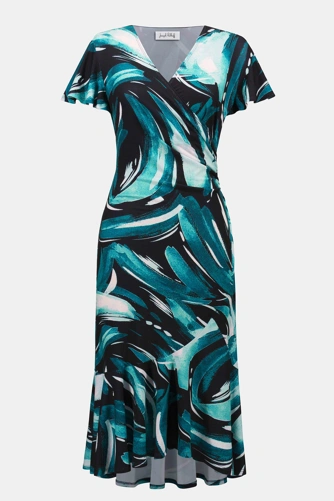 JOSEPH RIBKOFF ladies dress turquoise with abstract print (4)