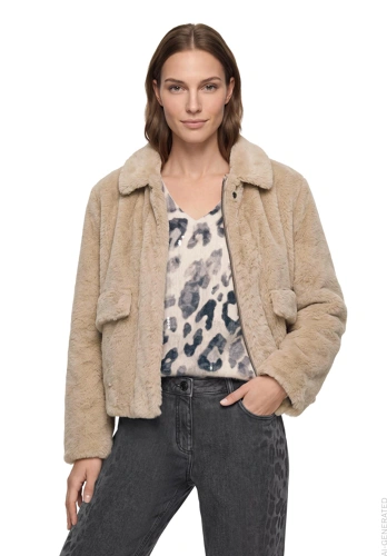 BETTY BARCLAY Women's Fur Jacket, Gray-Beige